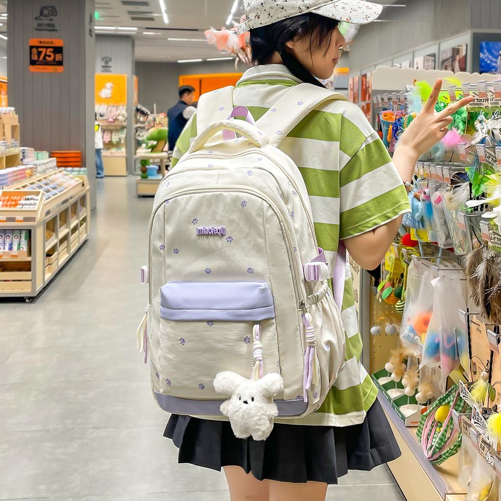 Schoolbag multi-compartment Korean college style backpack female junior high school student schoolbag niche design sense backpack burden reduction