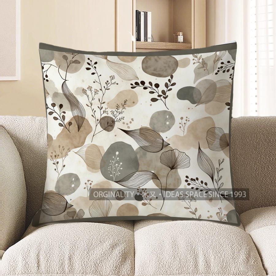 2D Floral & Leafy Patterned Decorative Pattern Cushion Cover Suitable For Sofa Bedroom Car Pillow Cover