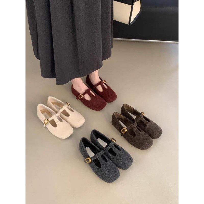 Flat Bottom Shallow Mouth Single Shoes Mary Jane Mao Mao Shoes Autumn Gray Doudou Shoes