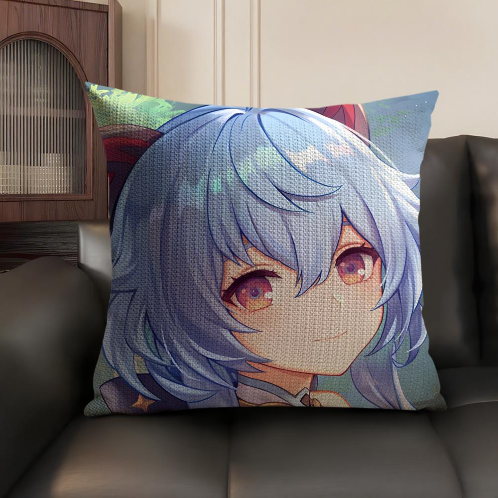 Cute Ganyu Genshin Impact Cushion Cover Natural Linen Organic Fabric DoubleSided Printing Sofa Home Decor Gift Pillow Case