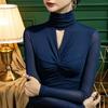 Turtleneck Long Sleeve Cross Knot Hollow Out Bottoming Blouse Spring Autumn Elastic Mesh Yarn Yoga Top