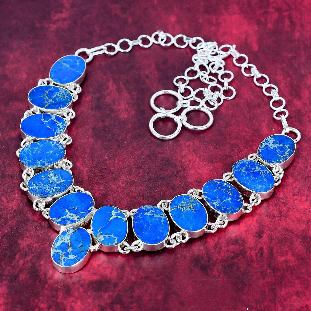 Colier cu sedimente de mare albastră Bijuterii din piatră prețioasă, colier cu lanț reglabil din argint solid 925, cadou pentru femei colier lucrat manual