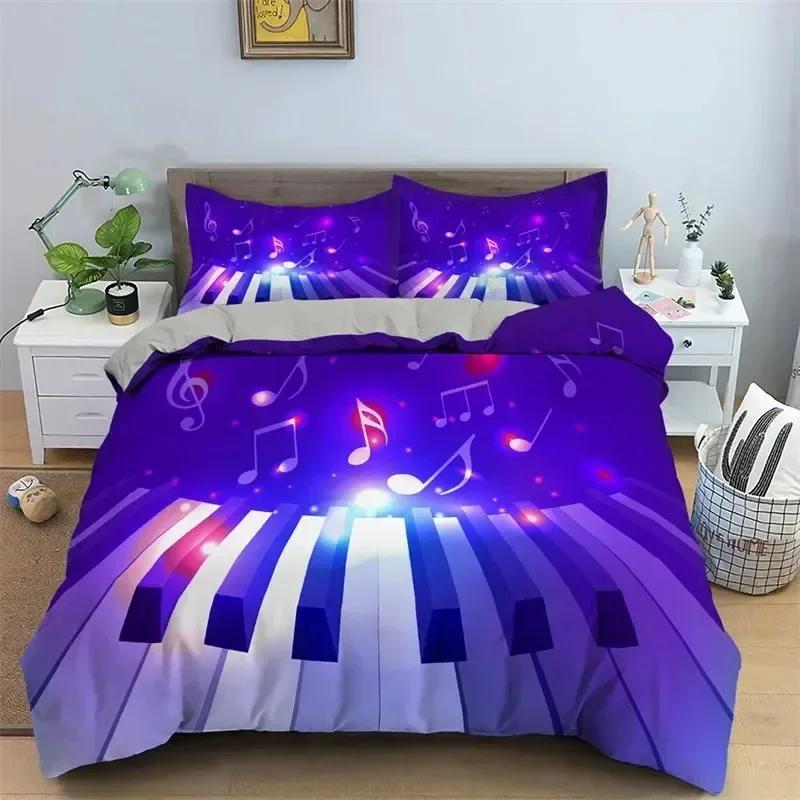 Music Theme 3D Microfiber Musical Symbols Comforter Cover Violin Piano Pattern Bedding Set Twin King Single Queen Size