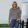 Women's O-neck 3/4 Sleeve Striped  Print Top