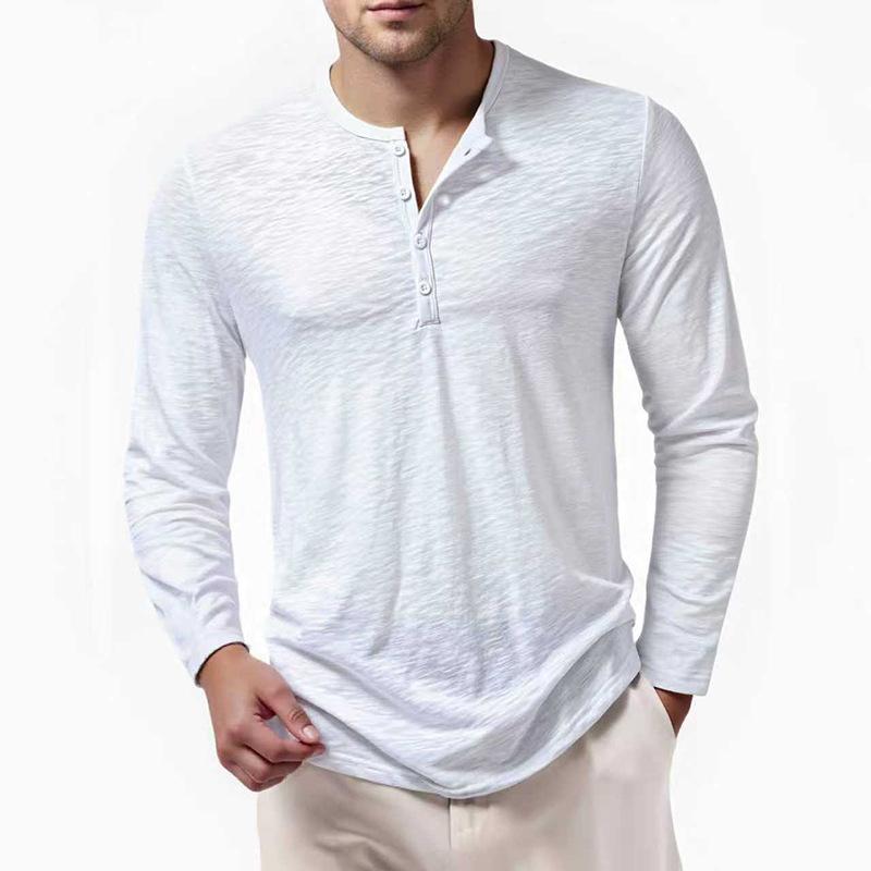 Men Fall Henley Neck Long Sleeve Casual Shirt
