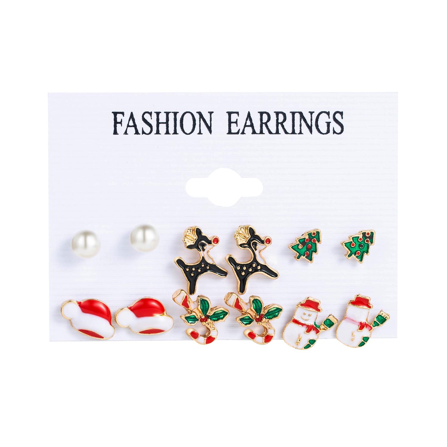 

Santa & Christmas Tree 6-Piece Earring Set - Festive European & American Style by Moshang Alloy