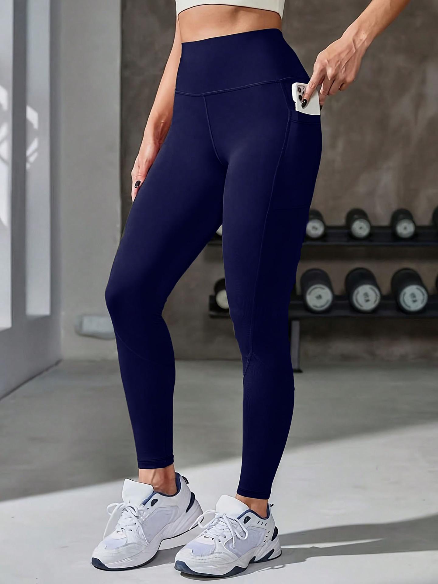 

High-Waisted Butt-Lifting Yoga Pants with Pockets, Women s Fitness Leggings, Stylish Base Layer for Sports & Casual Wear L тёмно-синий