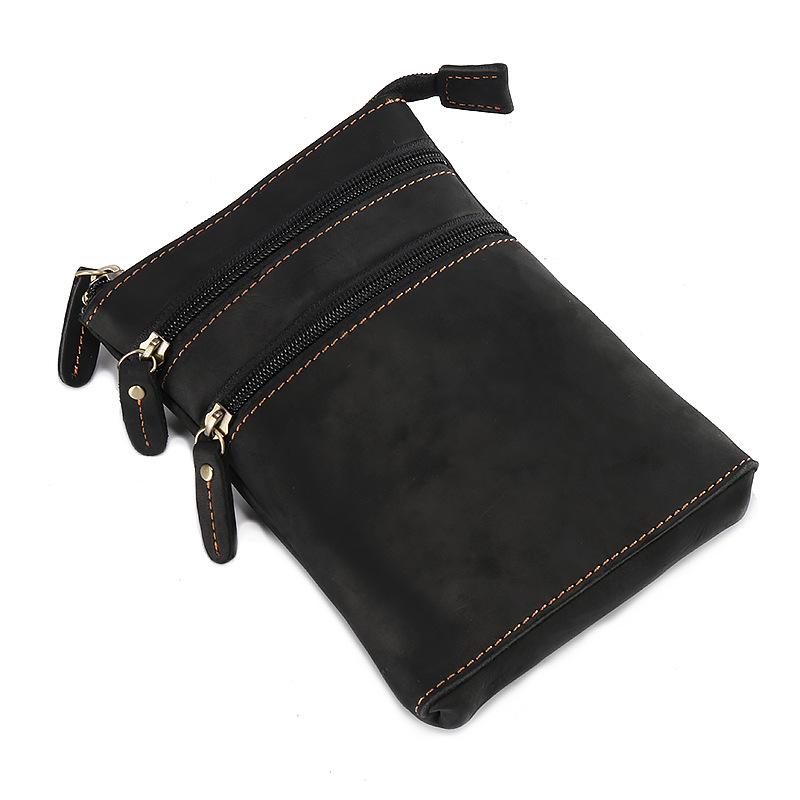 Herentas van Crazy Horse-leer, crossbodytas, verticale telefoonhouder, herenheuptas van gelaagd rundleer