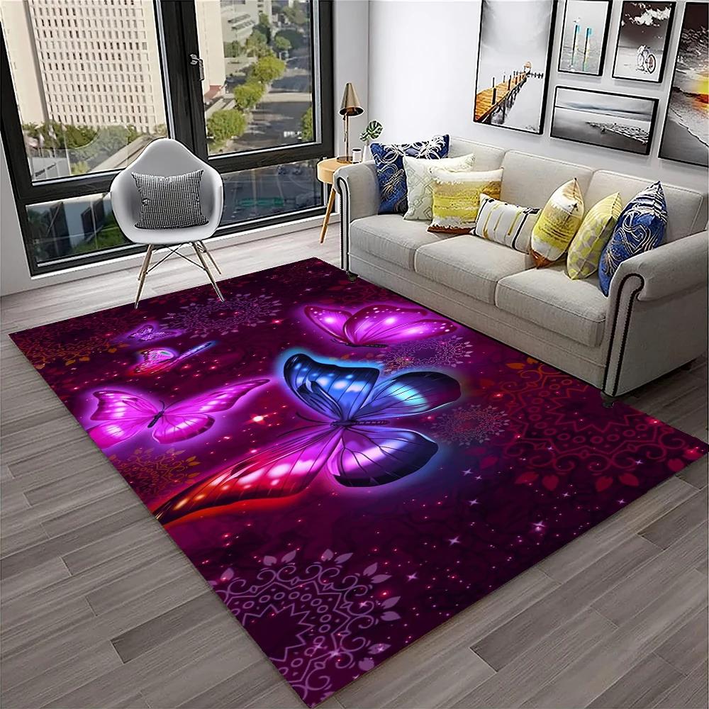 3D luxusní koberec Dream Butterfly Flower pro domácí obývací pokoj Ložnice Pohovka Rohožka Dekor, Koberec na dětské hřiště Protiskluzová podložka na podlahu