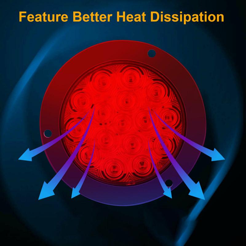 1 Pair Of 16led 4 Inch Round Tail  Lights 10-30v Ip67 Waterproof Outstanding Brightness Truck