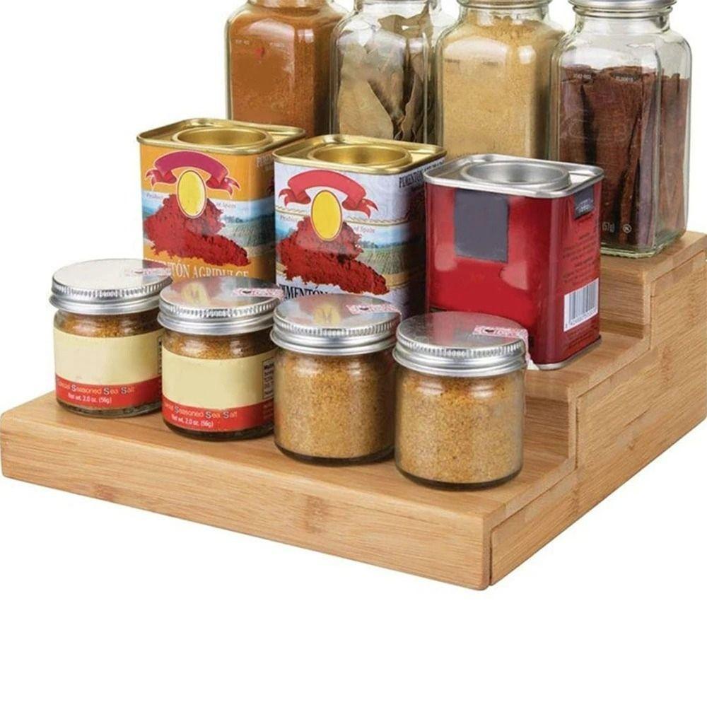 

3 Tier Seasoning Tower Shelves Adjustable Seasoning Organizer Bamboo Spice Rack for Home