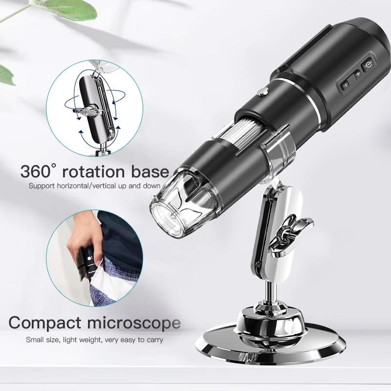 GUANMOU Wifi Digital Microscope 1600X Magnification Handheld Microscope With Adjustable Stand for Kids Gifts Support IOS Android