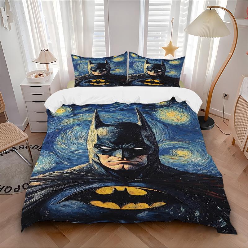 

3pcs Batman Starry Night Bedding Set, Soft Polyester Duvet Cover and Pillowcases Machine Washable Seasons all suitable & Guest Room Decor252 135x200cm