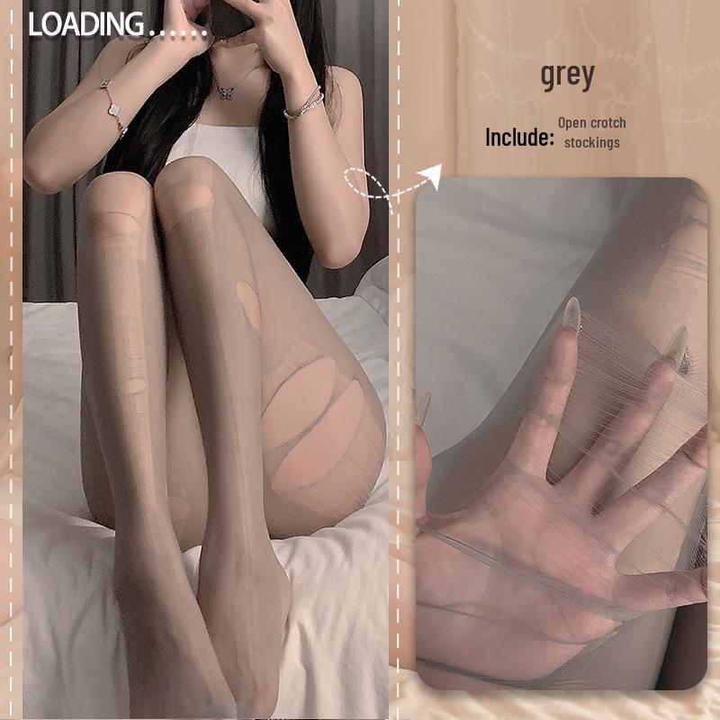 Ultra-thin Black Silk Open Crotch Bodysuit: Hand-tear Sexy See-through Cross Stockings