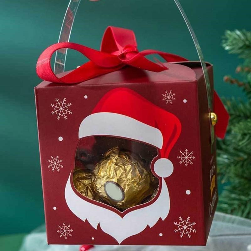 12 Stück Weihnachtspapierbox mit Fenster Griff Süßigkeitenbox Seife Kerze Keks Süßigkeit Kleines Geschenkverpackung Partygeschenk Dekoration