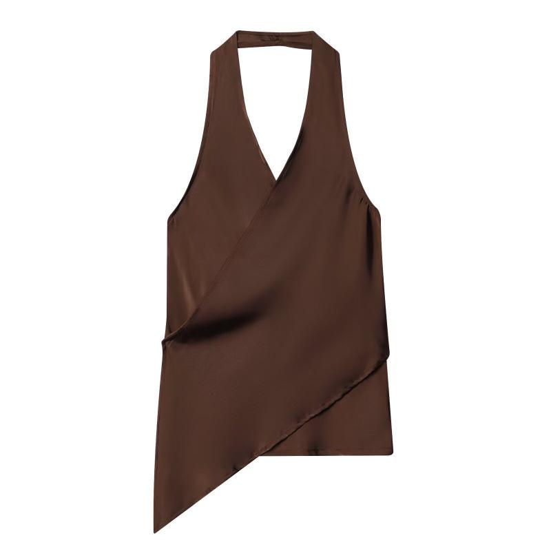2026 Spring European & American Fashion Sleeveless Halter Silk Top S