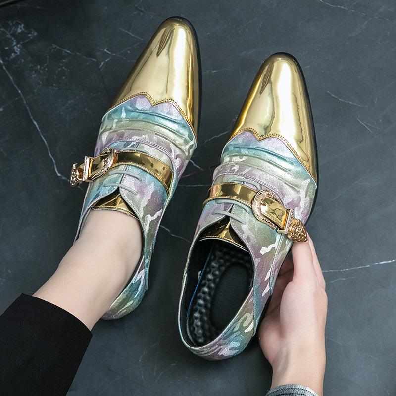 British style Shiny Golden Men's Dress Shoes Pointed Toe Leather Chelsea Formal Shoes for Men Designer Luxury Party Wedding Shoe