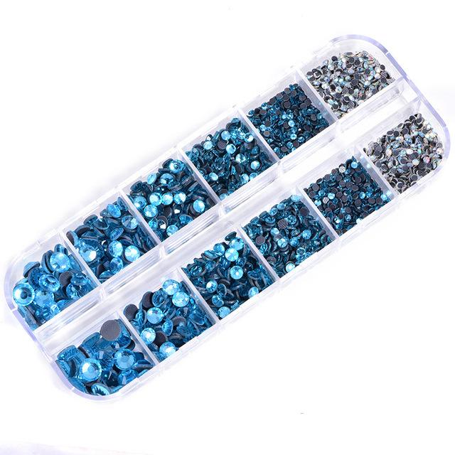 12-Grid Boxed Rhinestones, Glass Dmc Hot Diamonds, Crystal Clothing Accessories, Jewelry Diy Tool Set