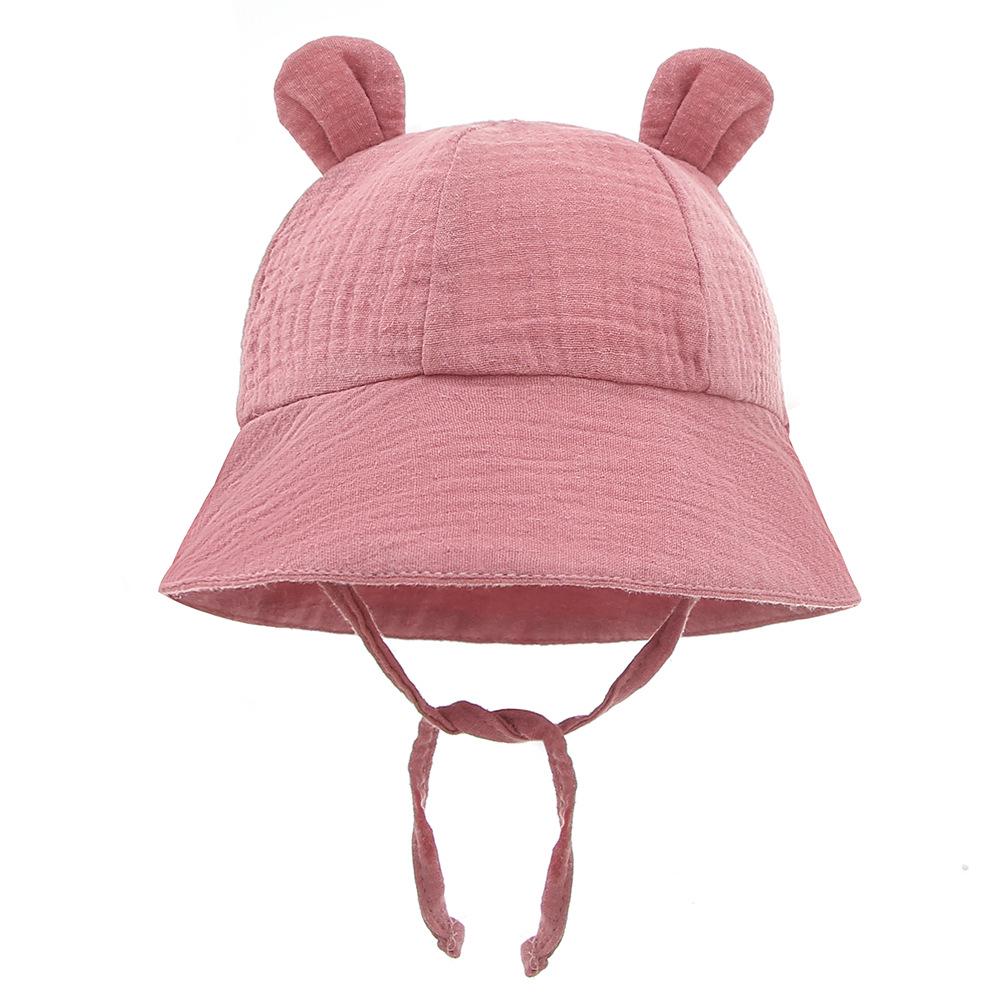 Baby Pure Cotton Bucket Hat with Rabbit Ears - Solid Color Sun Hat for 3-12 Months