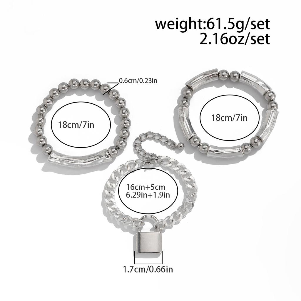 1SET Punk Wind Lock Pendant Bracelet Personalized Metal Elbow Beaded Elastic Jewelry Women