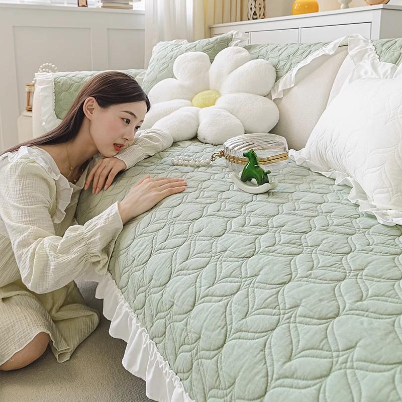 Padded Thickened Sofa Cushion, Cream Wind Four-season Universal Non-slip Sofa Cover, Pastoral Cotton Non-pilling Seat Cushion