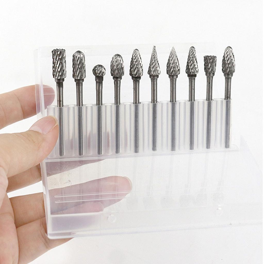 Set of 10 Alloy Steels Grinding Head Double Cut Rotary Burrs Grinder Bits for Precisions Metal and Woodworking Tasks