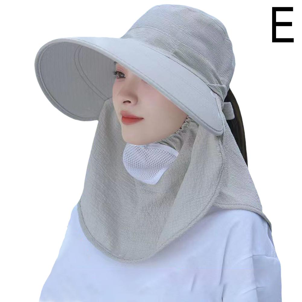 Summer Quick Dryng UV Protection Sun Visor Face Neck Cover Outdoor Fishing Cycling Hiking Wide Brim Shawl Sunscreen Ponytail Cap