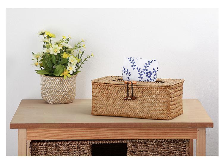 Handmade Woven Straw Tissue Box Cover for Car