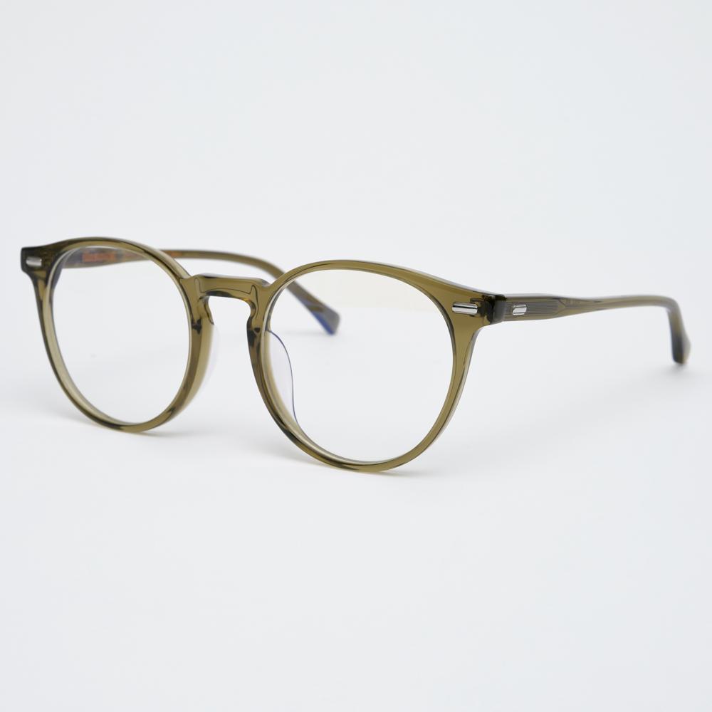 Alloaiweeo [Illusionist] Oversized Boston Frame Round Horn-Rimmed Transparent Khaki Eyeglass Frame Il7411 1313G Blue Light Lens Selection