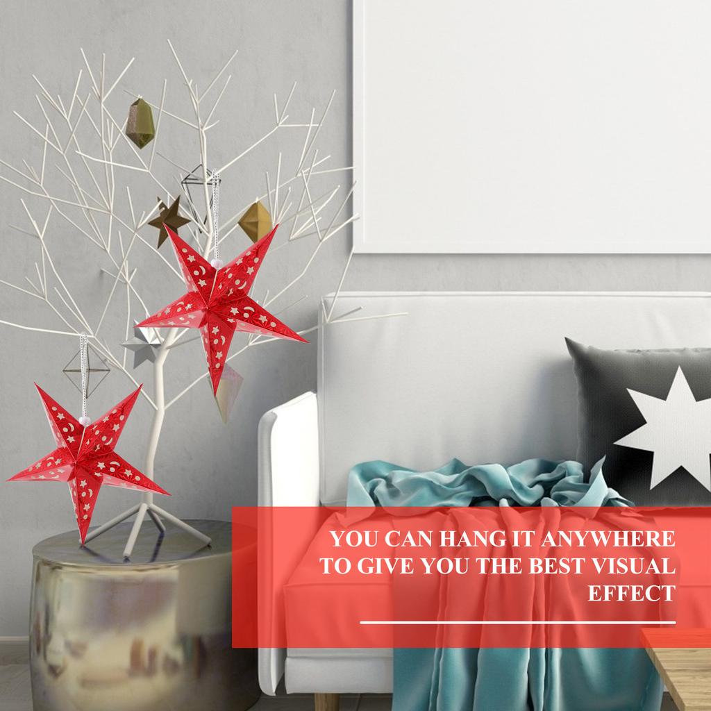 4Pcs Paper Star Light Shade 3D Five-Pointed Lantern Perfect Christmas Tree Topper for Indoor Holiday Decoration