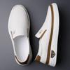 Fashion Summer New Minimalist Breathable Cowhide Shoes Lazy Bean Men's Round Toe Soft Soled Driving Out for Leisure Large Size Loafers