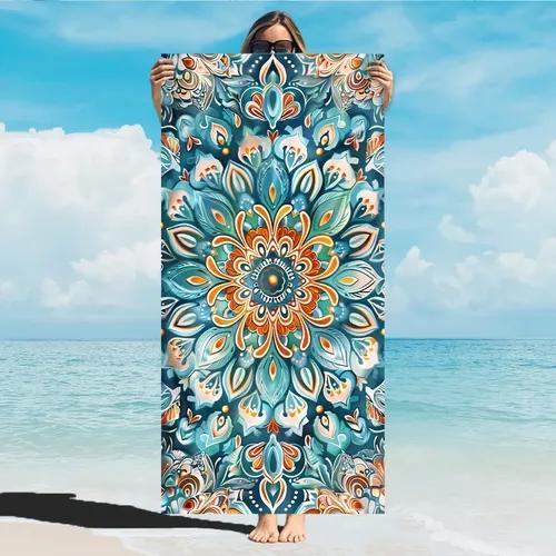 Mandala Print Beach Towel Quick Dry Microfiber Towel Soft Lightweight Absorbent Towel for Summer Beach Pool and Travel Use 50X100cm &1pc