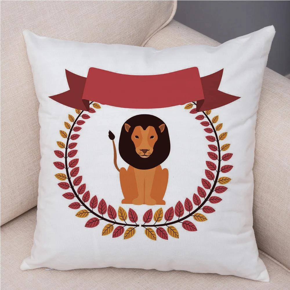 Short Plush 45*45 cm Cute Lion Pillow Case Cartoon Animal Square Cushion Cover for Sofa Home Decorative Printed Throw Pillowcase