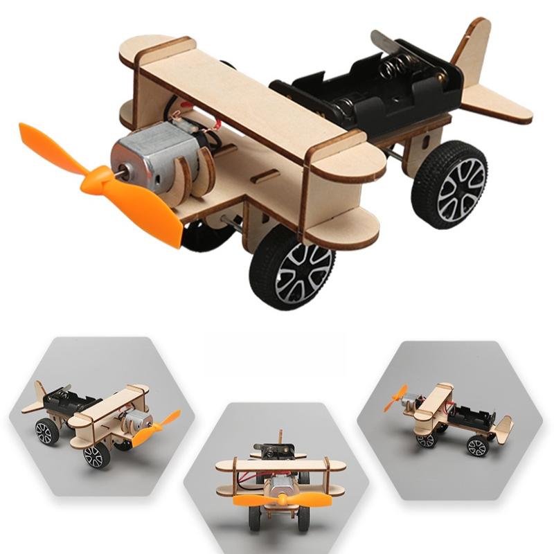 1 Sæt Træfly Samlet Biplan Til Videnskabelige Eksperimentelle Legetøj Til Børn Undervisningsmidler Diy Elektrisk Fly Model Legetøj
