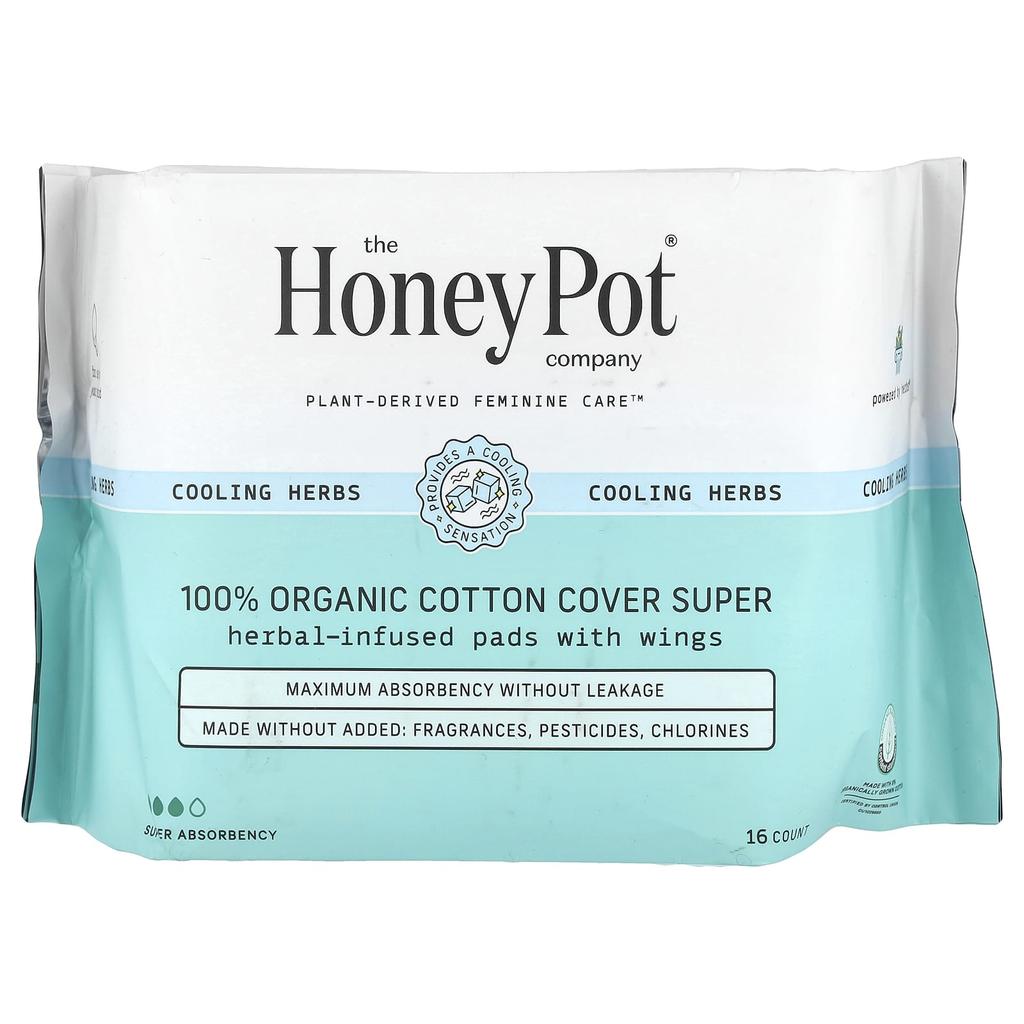 Organic Herb Infused Pads, Wings, Super, 16 Count