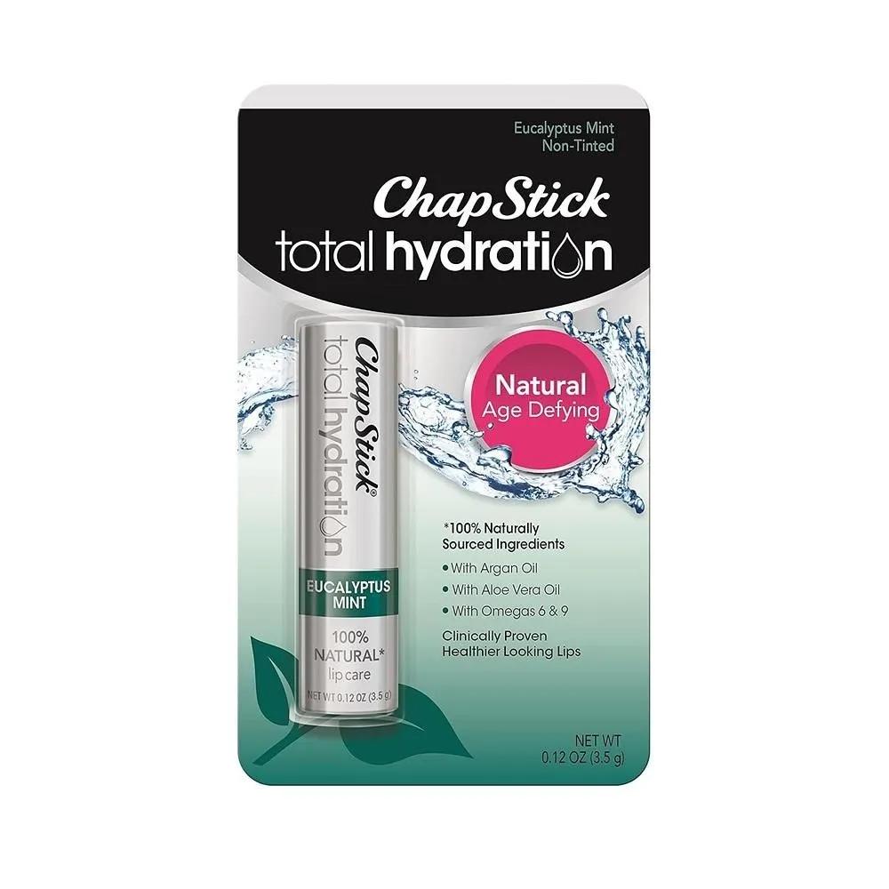 ChapStick Натуральный бальзам для губ 1 упаковка Эвкалипт Мята ChapStick Полное увлажнение Эвкалипт Мята Тюбик бальзама для губ, Мята