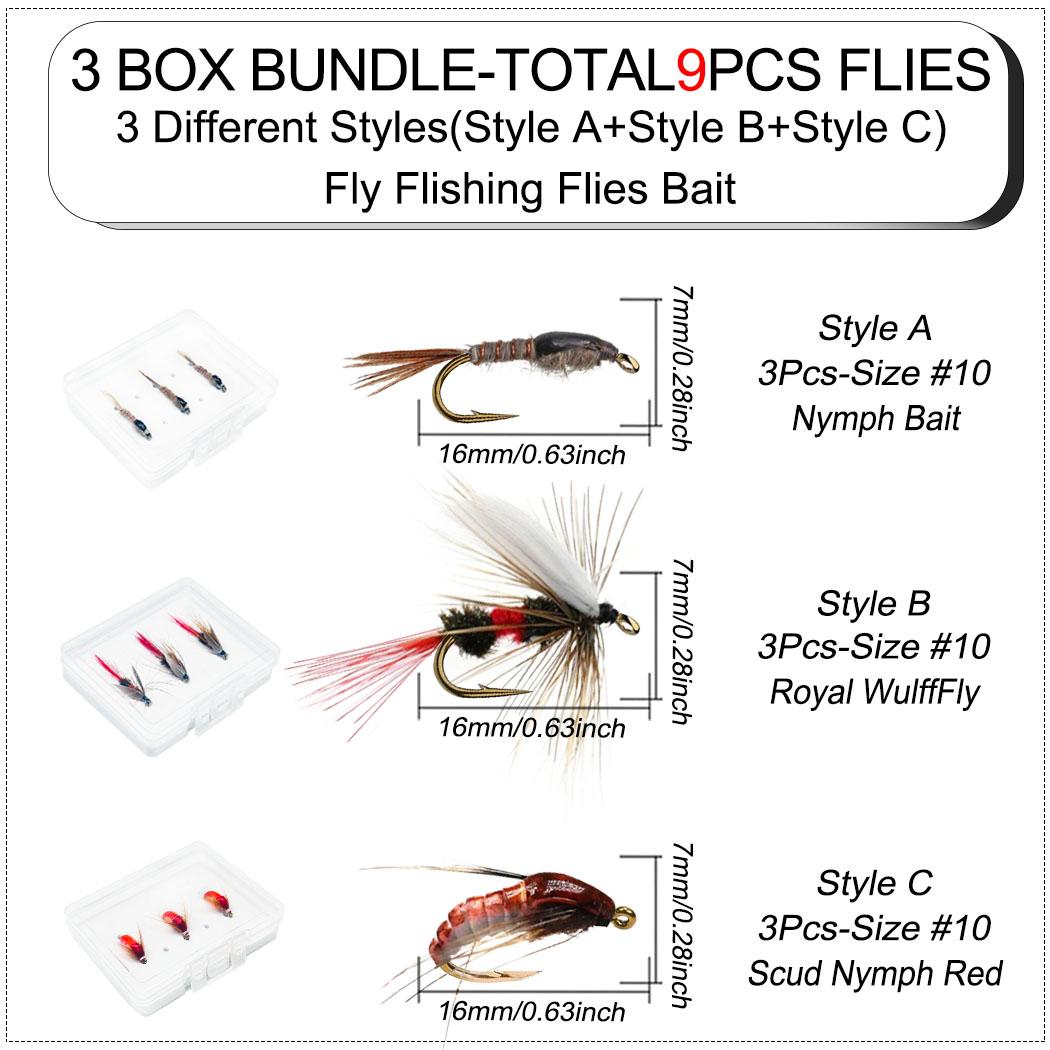Fly Fishing Flies Bait | Nymphs/Wet Flies | 9Pcs-3 Boxs Bundle-Hook Size #10| Fishing For Trout Flies Bass Flies 9Pcs-3 Boxs Bundle белый