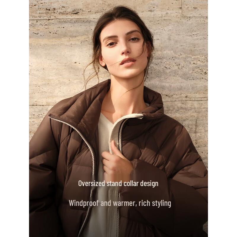 ELLE Women's White Duck Down Stand Collar Short Puffer Jacket