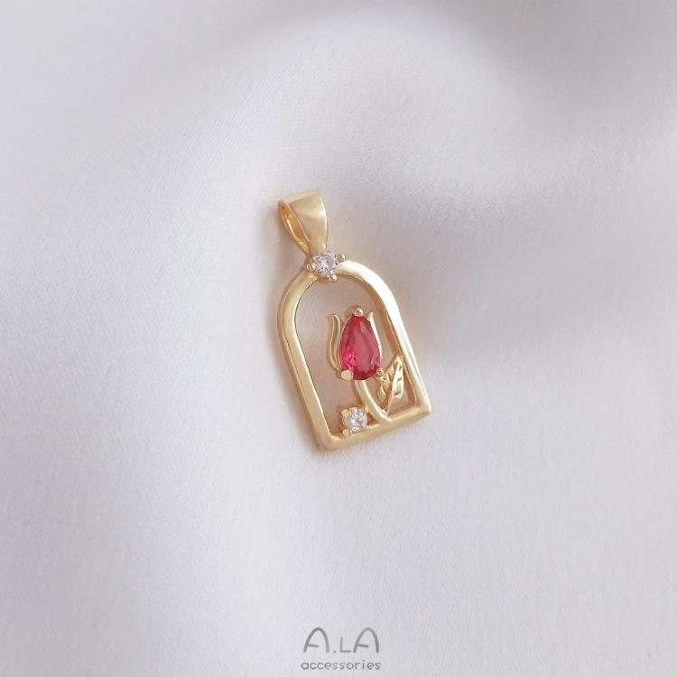 14K Gold-Filled Zircon Tulip Pendant for DIY Bracelet or Clavicle Necklace.