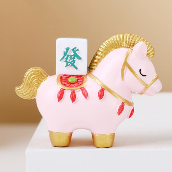 Yousheng Chinese Style Horse Statue Golden Ingot Lucky Bag Persimmon Copper Coin Cartoon Pony Figurine Desktop Feng Shui Decoration Ornament