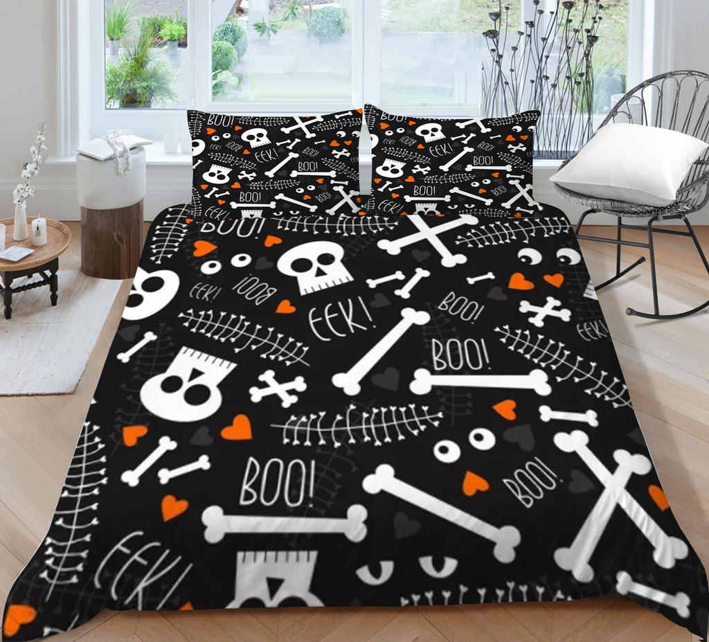 Bettbezug-Sets, Bettwäsche-Set, 3D-Schädeldruck, für Kinder, Schule, Erwachsene, Bett, Polyester, Kissenbezug, atmungsaktiv, warm, Heimtextilien