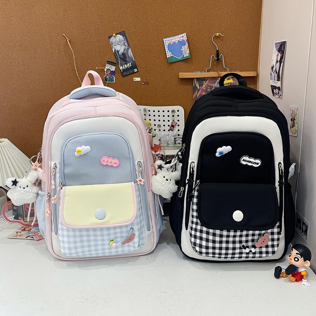 Schoolbagins College Style Cute Versatile Backpack Middle School Student School Bag Female Large Capacity Elementary School Student Burden Reduction