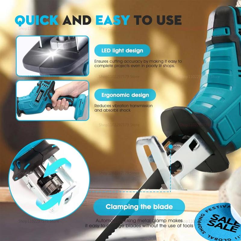 Cordless Reciprocating Saw 18V 21V No Battery Adjustable Speed Chainsaw for Wood Pipe Cutting Powerful Versatile Power Tool