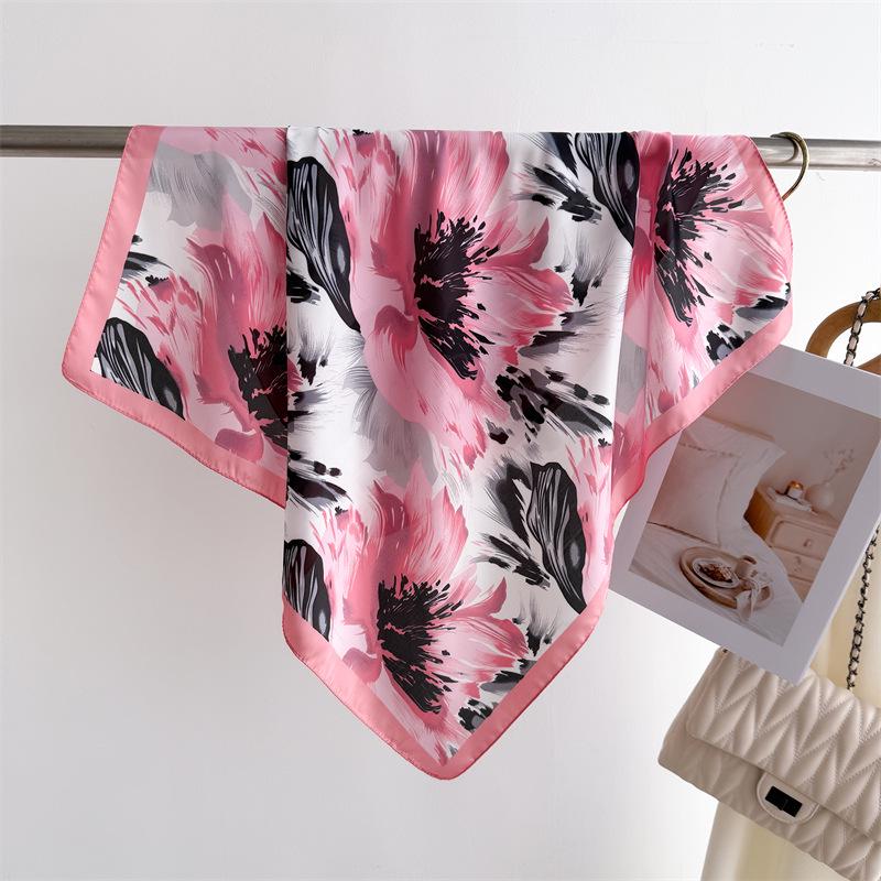 Elegant Spring Floral Silk-Blend Square Scarf - Headscarf & Neck Protection Neckerchief for Women