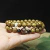 Double Strand Green Sandalwood Lotus Beaded Bracelet Unisex Handheld Wooden Ornament