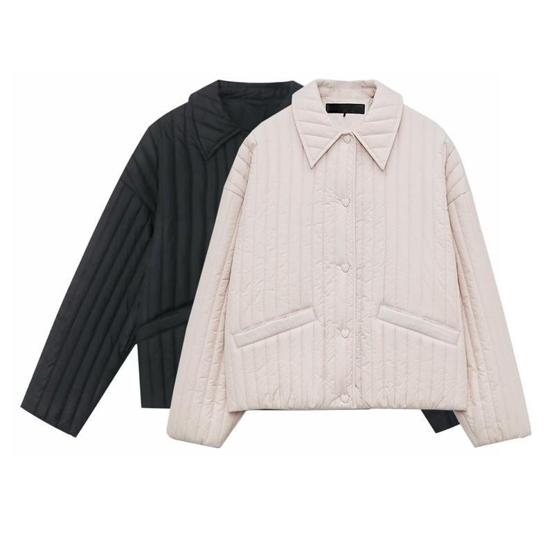 Spring New Women's Clothing Loose Vertical Stripe Heart-Shaped Button Short Cotton Padded Clothes Outwear 3046051 3046533