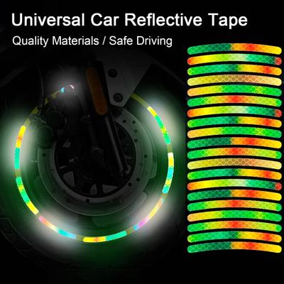 20 pezzi Adesivo riflettente per mozzo ruota auto Adesivo universale arcobaleno Colore avviso di sicurezza per guida notturna