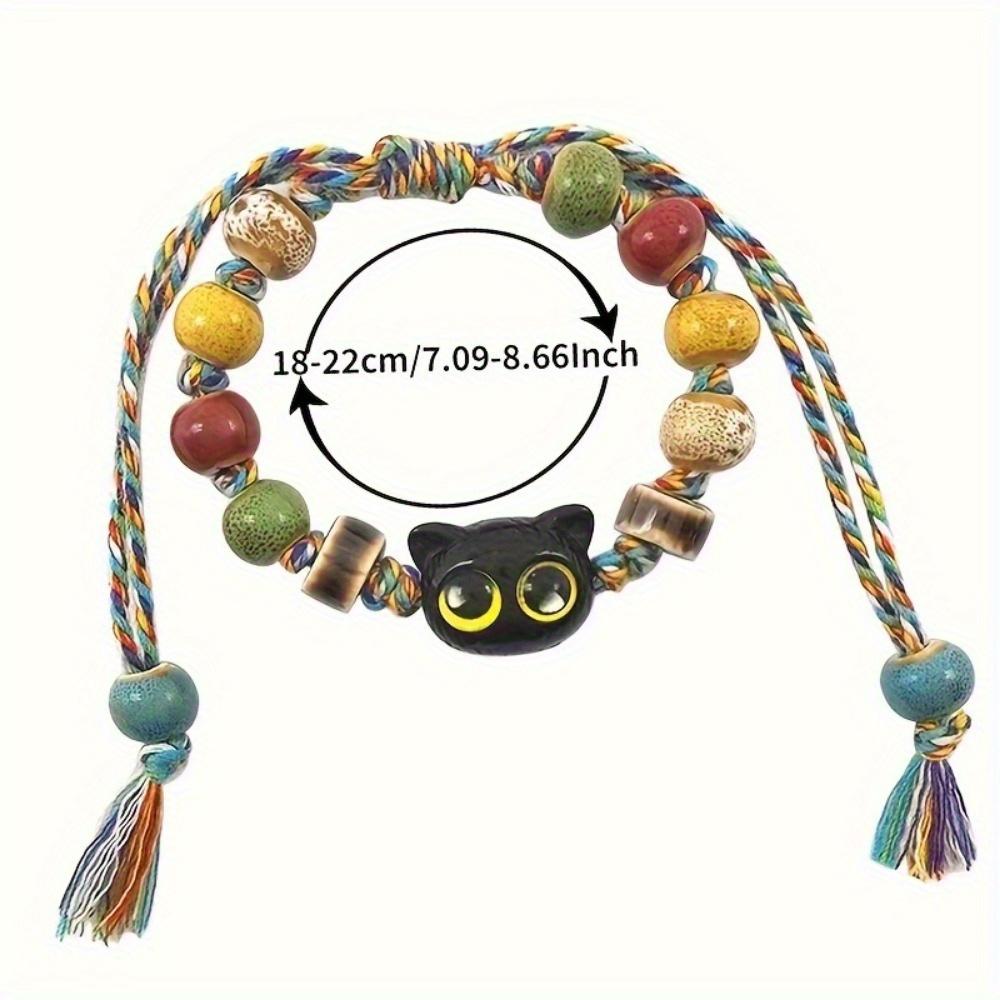 1 cute big eyed black cat pendant bead bracelet with colorful beads, a holiday gift for ladies