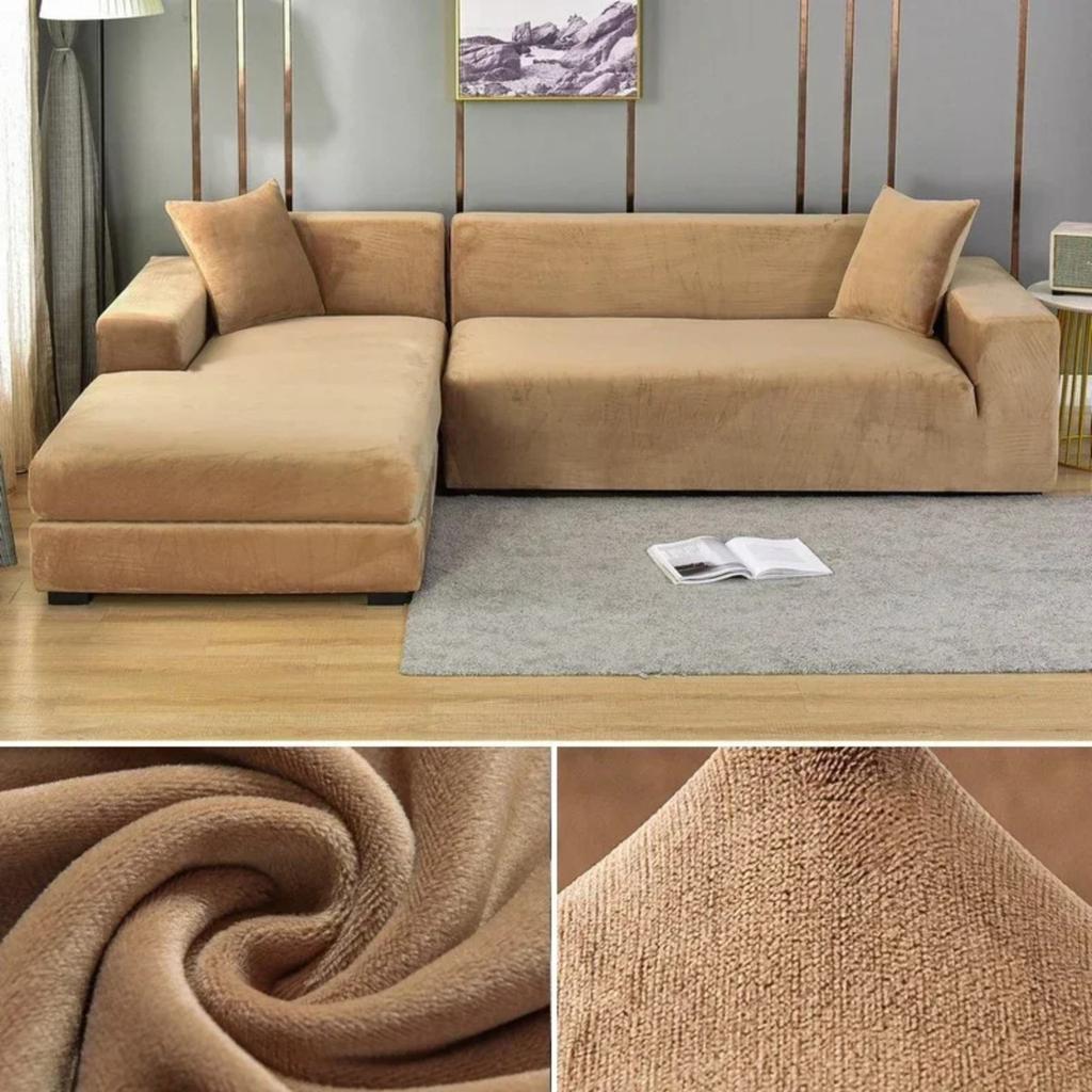 Solid Color Velvet Sofa Cover Elastic Thick L Shaped Corner Sofa Cover For Living Room Stretch Cover For 1/2/3/4 Seat Sofa Couch Armchair