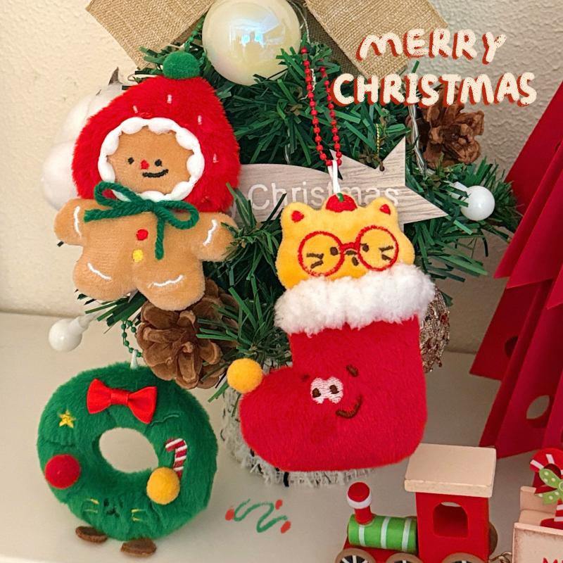 Cartoon Christmas Plush Doll Pendant Keychain Fluffy Cute Creative Soft Stuffed Doll Backpack Pendant Decorative Accessories